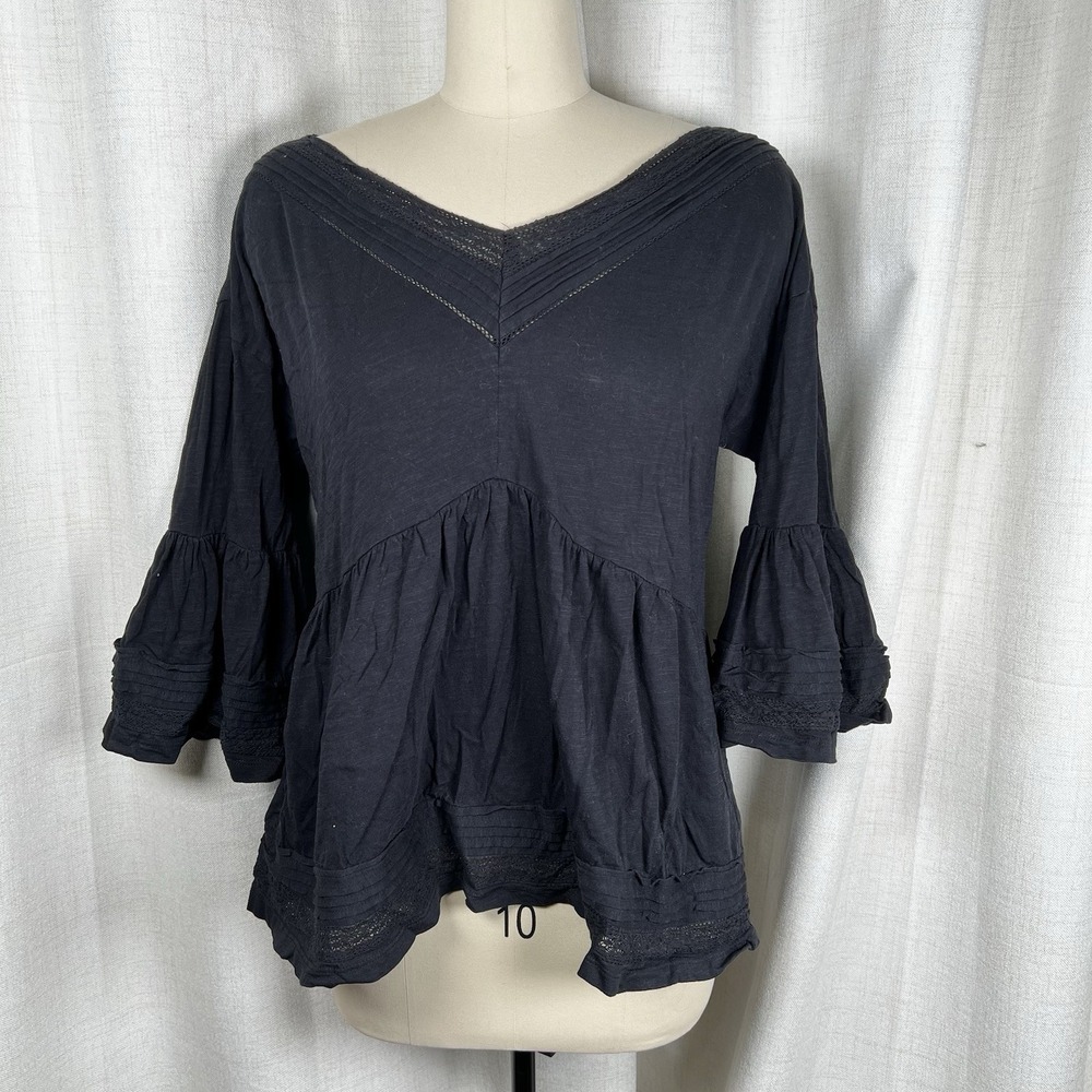 By Anthropologie Siobhan Babydoll Top Boho Peasant Cottagecore Black Large